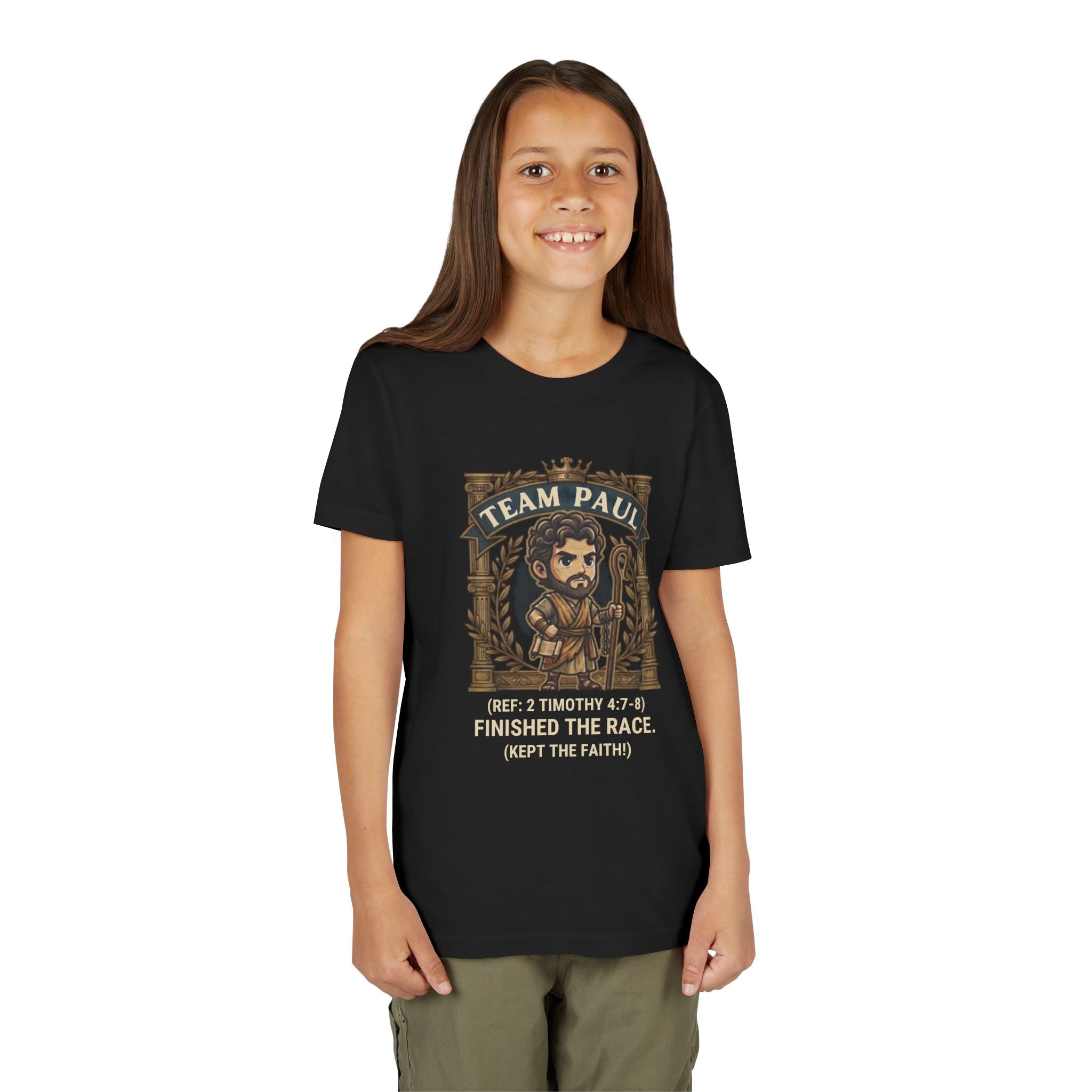 Team Paul Chibi Bible Hero Kids T-Shirt – Apostle Paul 2 Timothy 4:7-8 Finished the Race Christian Shirt
