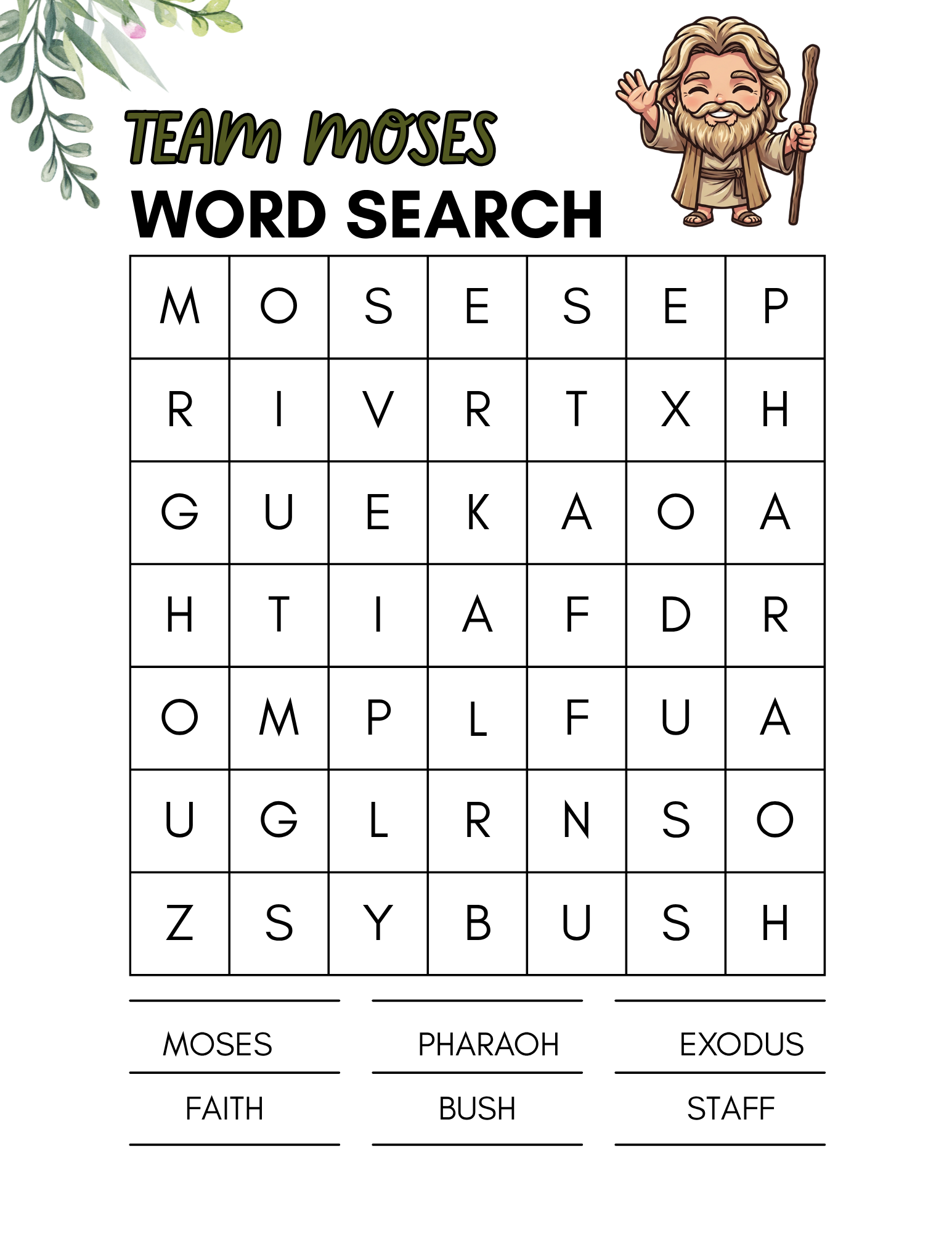 Team Moses Bible Study – Kids Printable PDF | Chibi Bible Heroes Series